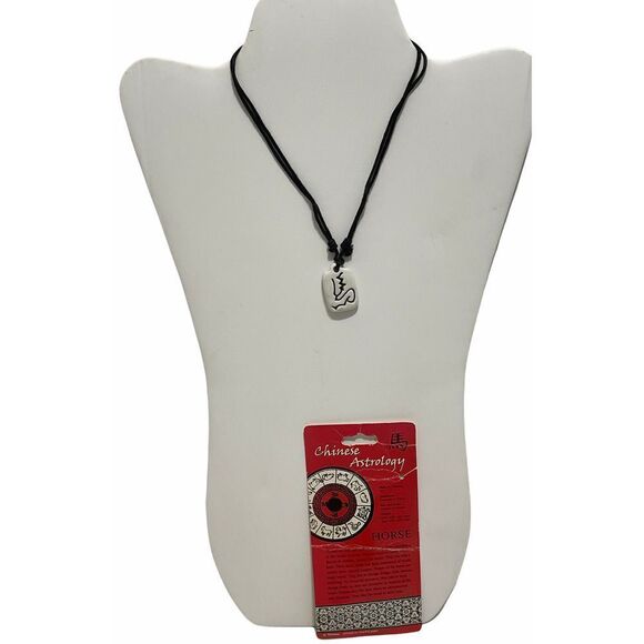 Chinese Astrology Porcelain Horse Necklace Black‎ - Picture 1 of 10